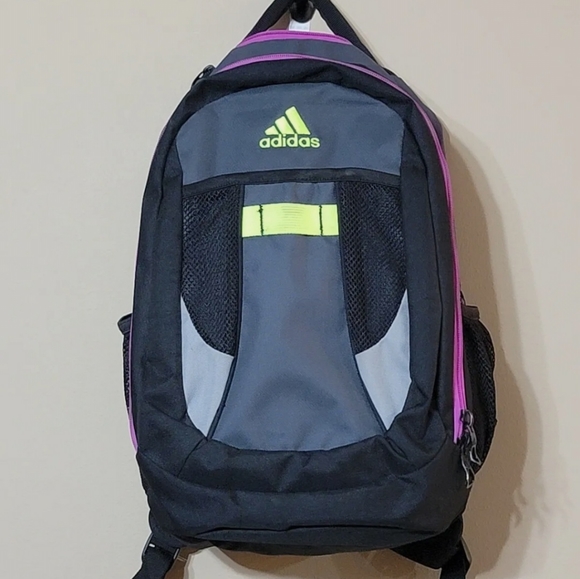 Adidas Black, Lime Green, Purple Padded Large School Backpack
